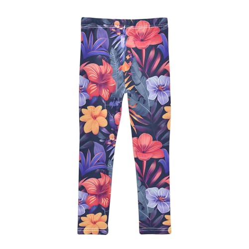 Tropical Floral Girls Leggings Ultra Soft Compression Yoga Gym Pants for Kids 4-10T2