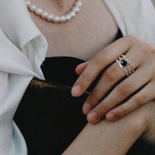 Obsidian Ring, Natural Black Stone Ring for Goth Accessories, Vintage Obsidian Jewelry for Women, Unisex Adjustable Rings for Women Men