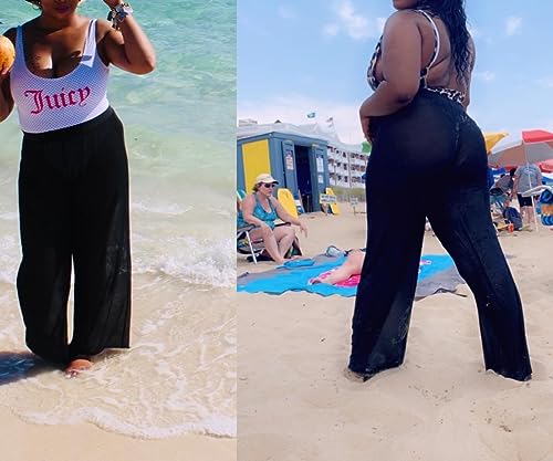 Womens Cover up Pants Sheer Bikini Bottoms Swimsuit Cover up Wide Leg Beach Pants4