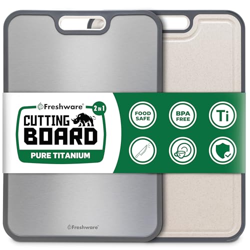 Freshware Titanium Cutting Board for Kitchen, Double Sided and Non Slip Cutting Boards, Pure Titanium/PP, Chopping Board with Juice Grooves, Dishwasher Safe, Large 15.2' by 10.5'