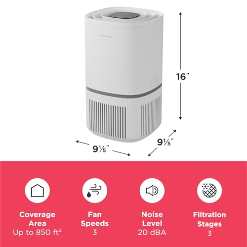 Image of Frigidaire PureA300 HEPA Air Purifier with Wi-Fi for Small Bedrooms, Covers up to 850 Sq. Ft., 3-Stage Filtration, Energy Star Certification, Air Quality Monitoring, Smart Mode, Ultra Quiet, White