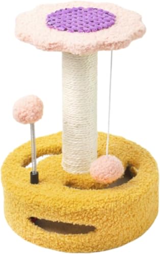 Arfobug 小さな猫の登山フレーム、猫タワー、猫の爪とぎボード、プラットフォーム、爪とぎポストおもちゃ、キノコ型のフレーム、創造的なひまわり、天然サイザルロープ、低くてコンパクト、省スペース、自立型、組み立て簡単、複数のペットに適しています (イエロー