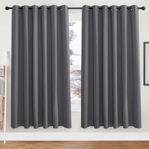 PONY DANCE Blackout Thermal Curtains 90x72 Inch for Living Room Grey Black Out Curtains Eyelet Lounge Drapes Panels for Window Treatment Bedroom/Nersery, Gray, 2 Panels