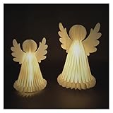 EMOS - LED-Papierengel, 2er Set - faltbare Engel 2 Stück mit je 10 LEDs, Warmweiß - 6/18h Timer, batteriebetrieben (je 3x AA) - Lebensdauer 10000 Stunden - für Innenbereich - Weiß
