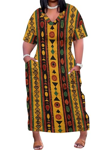 Image of PinkPatty Women's Oversize V Neck Short Sleeve Maxi Dress with Pockets