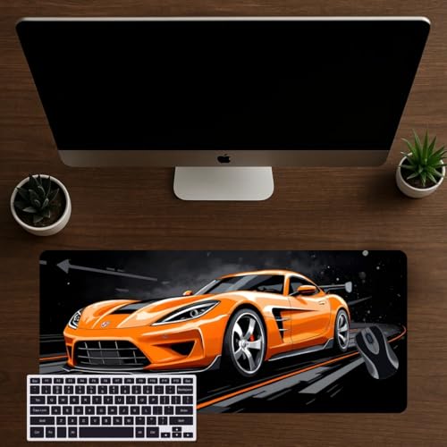 Image of Moto Edition Desk Mat 23x11 Inch - Racing-Themed Keyboard & Mouse Pad for Office, Home & Gaming | Non-Slip Rubber Base, Waterproof Surface, Supercar & Bike Inspired Table Mat (Orange Turbo)