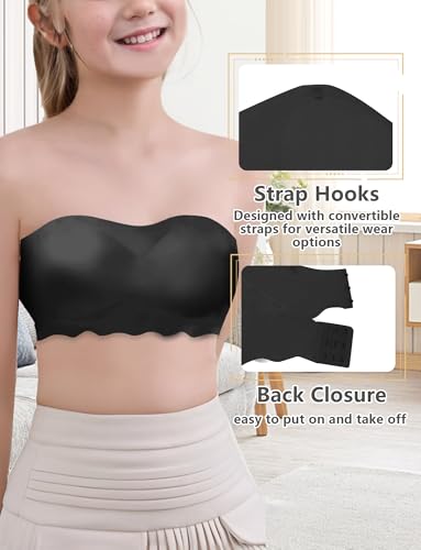 Happy Cherry Girls Strapless Bras Teen Girls Padded Tube Top with Adjustable Clear Straps Seamless Bandeau Bralette2