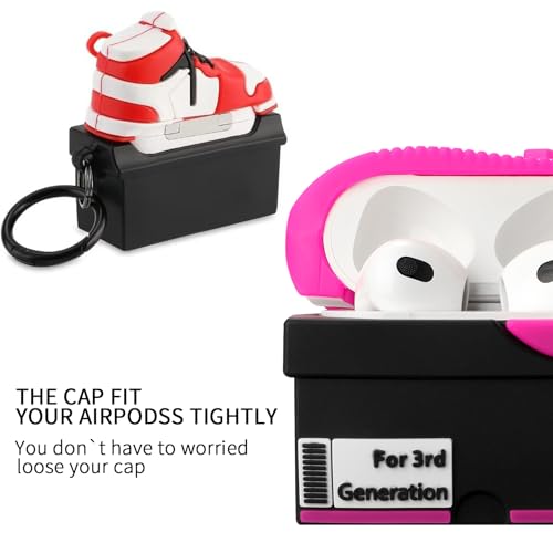 Image of [2Pack] Gedicht for Apple Airpods 3rd Generation Case Cover, Cute Cartoon Shoe Box Soft Silicone Protective Cases for AirPods 3 Case with Keychain for Women Men, Red+Rrose Red