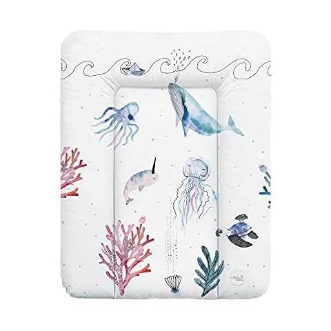 Wickelauflage 50 x 70 cm abwachbar Baby Wickelmatte Kommode Weiche Wickeltischauflage Folie PVC ÖKO-TEХ-zertifiziert (World Ocean) Cover