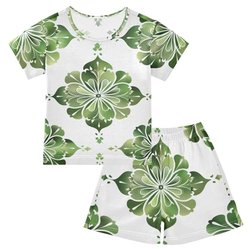 Summer Pajama Set Repeat Pattern Four Leaf Clover Tile Pattern, Short Sleeve Sleepwear Nightwear