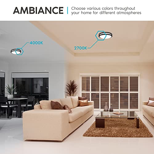 Luxrite 14 Inch Led Flush Mount Ceiling Light, 5 Color Selectable 2700K | 3000K | 3500K | 4000K | 5000K, Dimmable, Modern Ceiling Light Fixture, 18W, 1440 Lumens, Energy Star, Etl Listed, Matte Black #TOP4