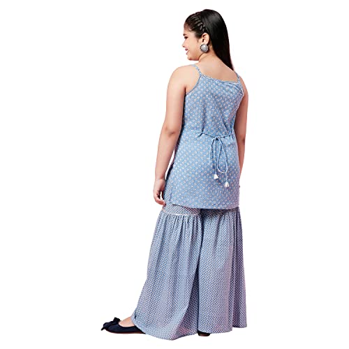 Image of StyloBug Girl's Printed Sleeveless Kurti with Sharara Set Ethnic Wear Dress for Girls