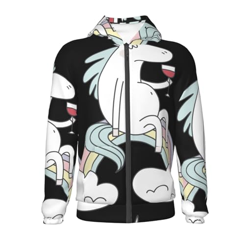 Unicorn and Wine Kid Hoodies Boys Zip Up Sweatshirts Girls Pullover with Pocket2