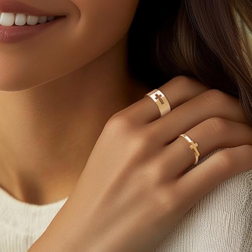 Chunky Gold Opening Matching Rings for Couples, Valentines Day Adjustable Trendy Simple Heart Cross Butterfly Hollow Stackable Ring Love Engagement Promise Wedding Jewelry Gift3