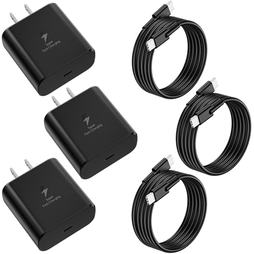 2026 New 45W USB C Super Fast Charging Android Phone Charger, 3-Pack with Dual 6ft Cables, Compatible with Samsung Galaxy S25/S24/S23/S22/S21/S20/Note 20/Note 10, Fast Charger Block for Home & Office
