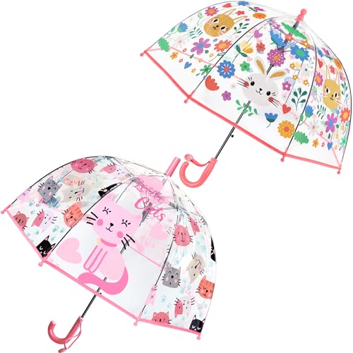 RONIARE 2 Pack Kids Clear Umbrellas for Rain Dome Bubble Umbrella Windproof for Toddler Boys Girls