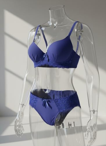 Image of Women's Elegant Lace Trim Padded Lingerie Set with Bow Detail, Push-Up Bra and Matching Panty, Available in six Colours