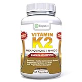 BioGanix Vitamin K2 MK7 (MenaQ7) for Maximum Bioavailability - Supports a Healthy Heart, Strong Bones and Teeth, Aids Proper Calcium Utilization - 150mcg Single Serving Supplement, 60 Capsules
