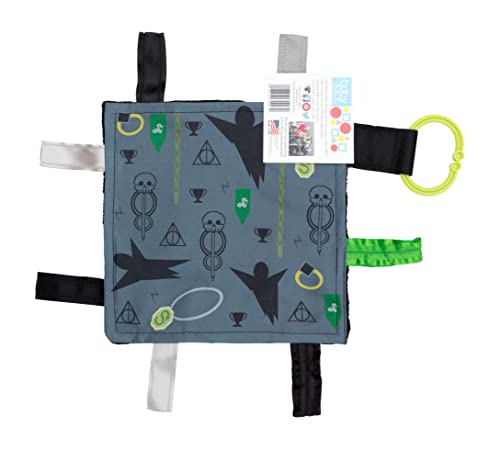 Image of Baby Sensory Crinkle & Teething Square Lovey Toy with Closed Ribbon Tags for Increased Stimulation: 8"X8" (Dark Magic)