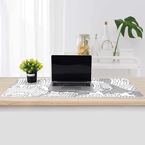 Image of Black and White Wave Large Mouse Pad, Full Desk XXL Extended Gaming Mouse Pad 35 inch x 17 inch, Waterproof Desk Mat with Stitched Edges, Non-Slip Base, Keyboard Pad, Desk Mat for Gamer, Office & Home