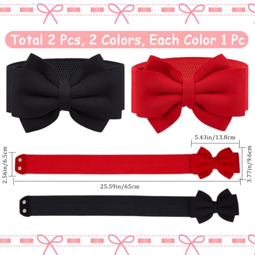 CRASPIRE 2 Colors Elastic Bow Belts Black Red Cloth Bowknot Wide Stretch Sash Tie Elastic Chain Waist Belt Band Vintage for Women Ladies Wedding Trench Coat Overcoat Decorative2