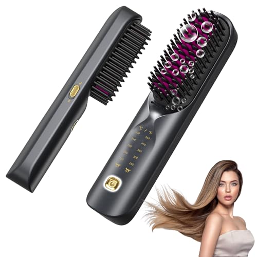 Bopcal Brosse Lissante pour Cheveux 10000mAh - 3 in 1 Brosse Lissante Sans Fil, Fer a Lisser 300 Millions d'ions Négatifs, Mini Lisseur 30S Chauffage,...