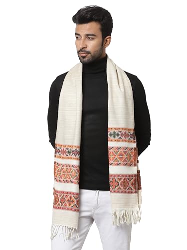 Image of Weavers Villa Acro Wool Men's Muffler (MF-902,Cream Size: 34CM X 200CM)