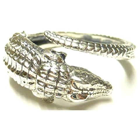 Silberschmuck - BG Ring Silver Crocodile Ring Size 58 - 18.5 Open Size Variable 925 Sterling Silver Solid Workman Gift Jewellery Unisex Cover