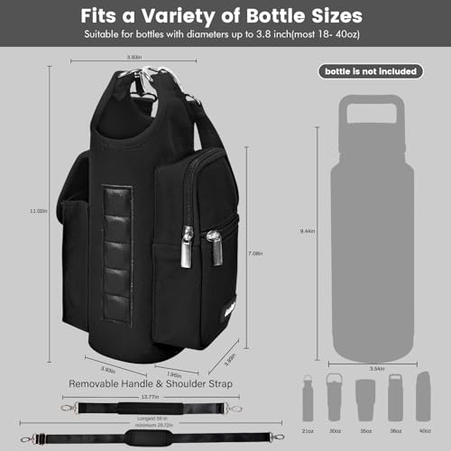 Image of icolor Black Magnetic Gym Bag Water Bottle Carrier Holder with Phone Pockets & Strap,Nylon Gym Magnetic Bag 5 Built-in Magnets Nylon Gym Accessories Organizer Bottle Pouch Sleeve for Men Women
