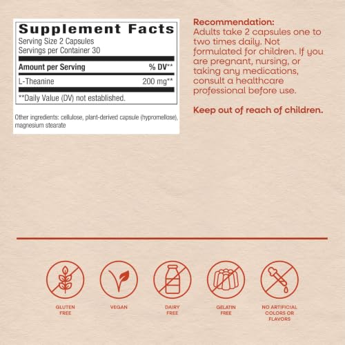 Nature's Way L-Theanine, Stress Relief*, Relaxation Support*, 60 ct | 201 g L-Theanine per 2-Capsule Serving, Fast-Acting(1) Amino Acid for a Calm Mind Without Daytime Drowsiness*, Drug Free - image 6