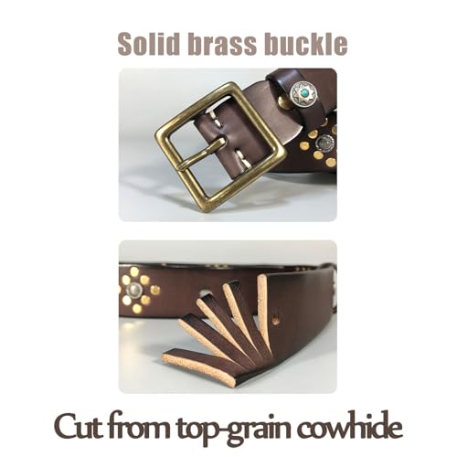 Men's belt,Mens Leather Rivet Belt, Hand Studded Vintage Cowboy Biker Punk Hip Hop Belt4