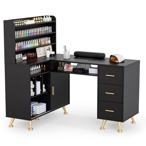 OmySalon L-Shaped Manicure Table with Dust Collector