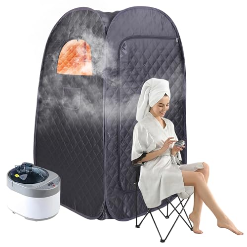 Sauna portable pour la maison - Tente de sauna vapeur avec vapeur de 3 l - 9 niveaux de température - Tente de sauna mobile avec chaise pliante - Sauna de désintoxication personnel compact avec