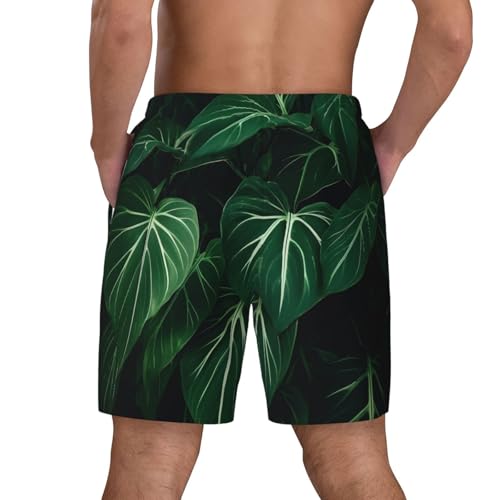 Men's Swim Trunks Quick Dry Board Shorts Green Long Leaves Beach Shorts with Pocket Bathing Suits for Men3