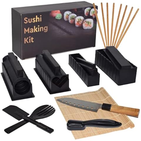 12 Stück. Sushi Making Kit, Utensilien, um Sushi auf einfache und unterhaltsame Weise zuzubereiten. Set mit Sushi-Formen, um Sushi zu Hause wie ein Profi zuzubereiten Cover