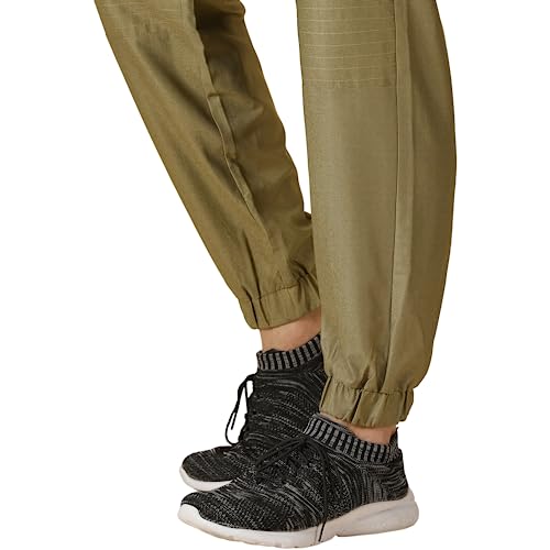 Image of DOMIN8 Men's Solid Training Trousers with Zipper Pocket and Running Stitch line at Knee & Back (L) Olive