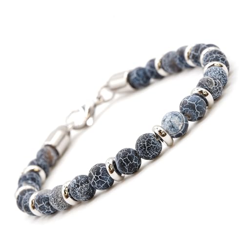 Bracciale Uomo Acciaio - Bracciale Donna Acciaio - Unisex, Sfere Colorate 6 mm, Lunghezza 18+3 cm - Pietre Rondelle e Dadini Sfaccettati -...