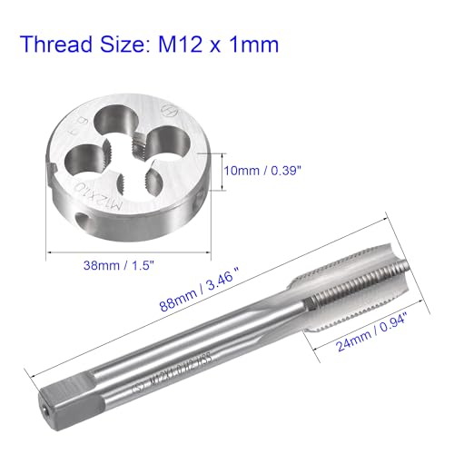 MACHSWON M12 x 1mm Metric Tap and Die Set - Machine Thread Screw Tap with Round Threading Die Kit for Thread Repair - Image 3
