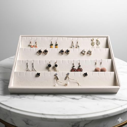 Image of Velvet Jewellery Drawer Organizer Stackable Tray in Beige