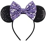 CLGIFT Purple Mickey Ears: flexible headband, 5 inches bow size, Sparkly Minnie style, for Disneyland trips, Halloween, Christmas, cosplay costume, formal, family photos, or any Disney theme party