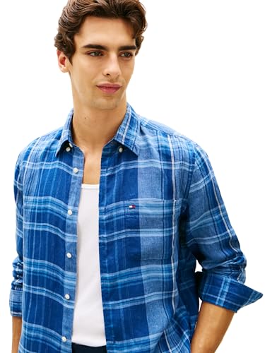 Image of Tommy Hilfiger Men's Long Sleeve Casual Linen Button Down Shirts in Regular Fit