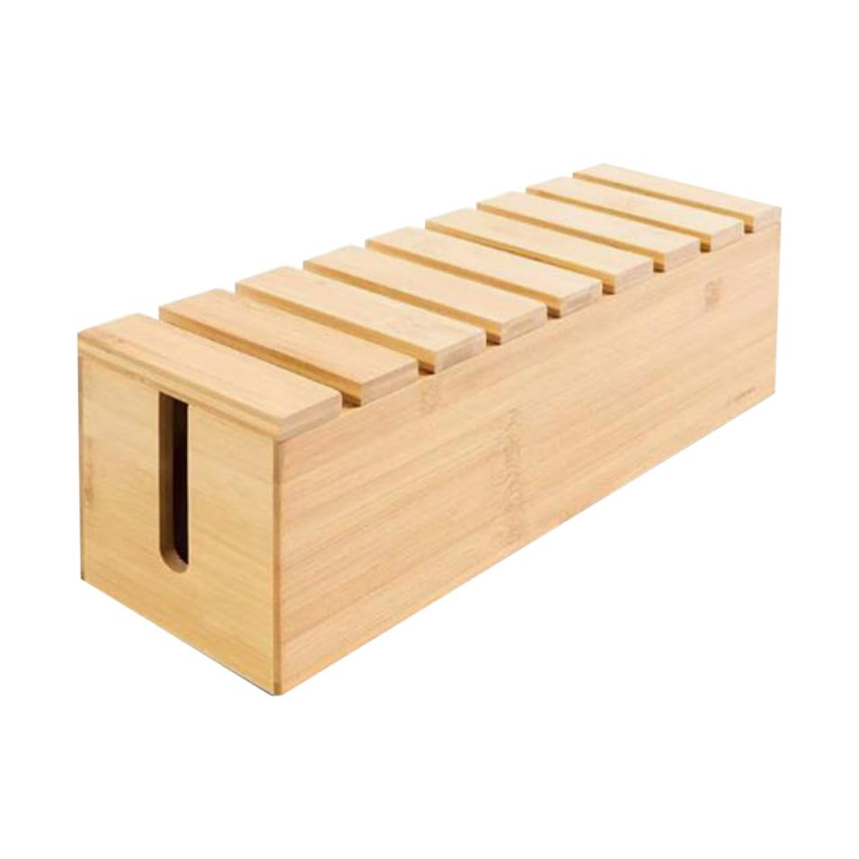 Boîte de rangement en bois beige pour câbles et organisateur de bureau
