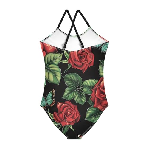 senya Girls Swimsuits Red Rose Butterflies One-Piece Swimwear Quick Dry Girls Bathing Suits for 3 Years Old2