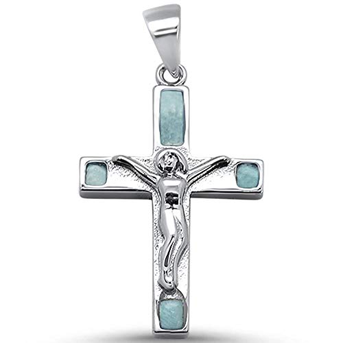CloseoutWarehouse Larimar Christian Cross Dangling Pendant Sterling Silver