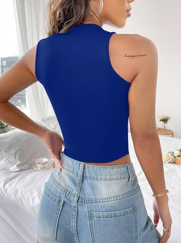 Image of LovelyWholesale Women Sexy Cut Out Crop Tank Tops Crew Neck Summer Sleeveless Top