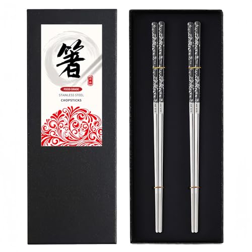DONGDA 2 Pares Palillos Reutilizables de Metal, Aptos para Lavavajillas, Antideslizantes, Japoneses, Coreanos y Chinos para Cocina y Restaurante