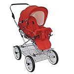 Eichhorn Kombikinderwagen mit Lederriemengestell Schiebehöhenverstellung Fester Tragetasche Lux Variante Luftrad, rot