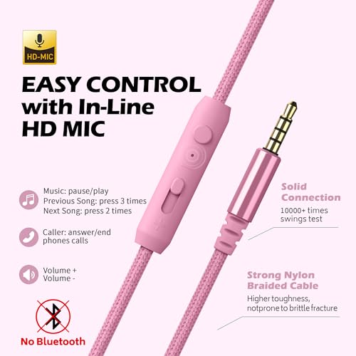 Image of AILIHEN C8 Girls Headphones, On-Ear Headphones Wired with Microphone and Volume Control Foldable Corded Stereo 3.5mm Headset for Girls School Chromebook Laptop Computer PC Tablets Travel (Pink)