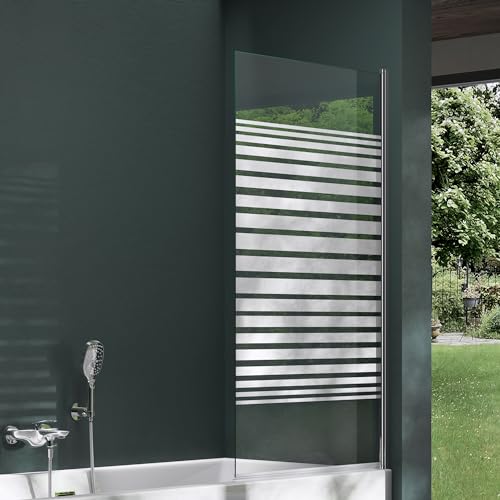 Mai & Mai Bath Shower Screen for Baths | Bath Screen | WH: 80×140cm | Safety Glass with Nano | 1 Folding Screen | Frosted Striped Glass | Cortona201MS
