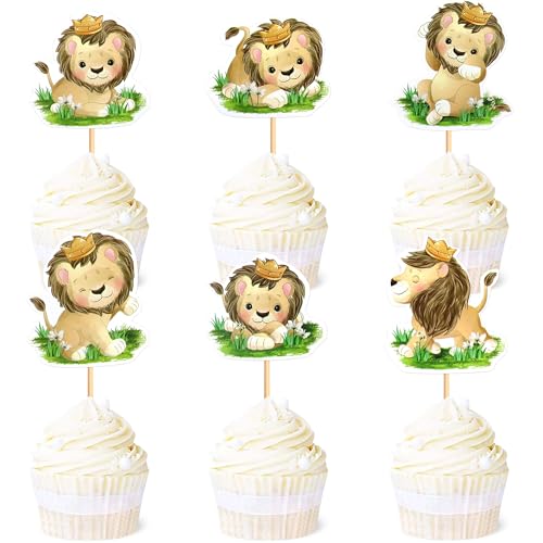 24 Stück Löwe Muster Cupcake Toppers Herzlichen Glückwunsch zum Geburtstag Cupcake Dekoration für Kinder Wild Jungle Animal Theme Birthday Party Supplies Feiern Party Events Baby Shower